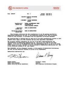 Certificate Underwriters Laboratories (UL)